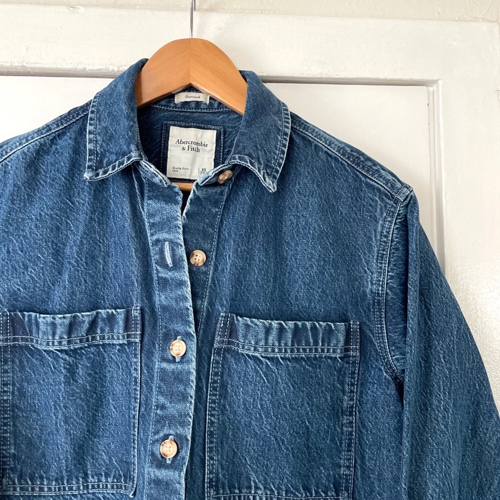 Abercrombie & Fitch Blue Denim Shirt Shacket Sz XS Oversized - Picture 3 of 6